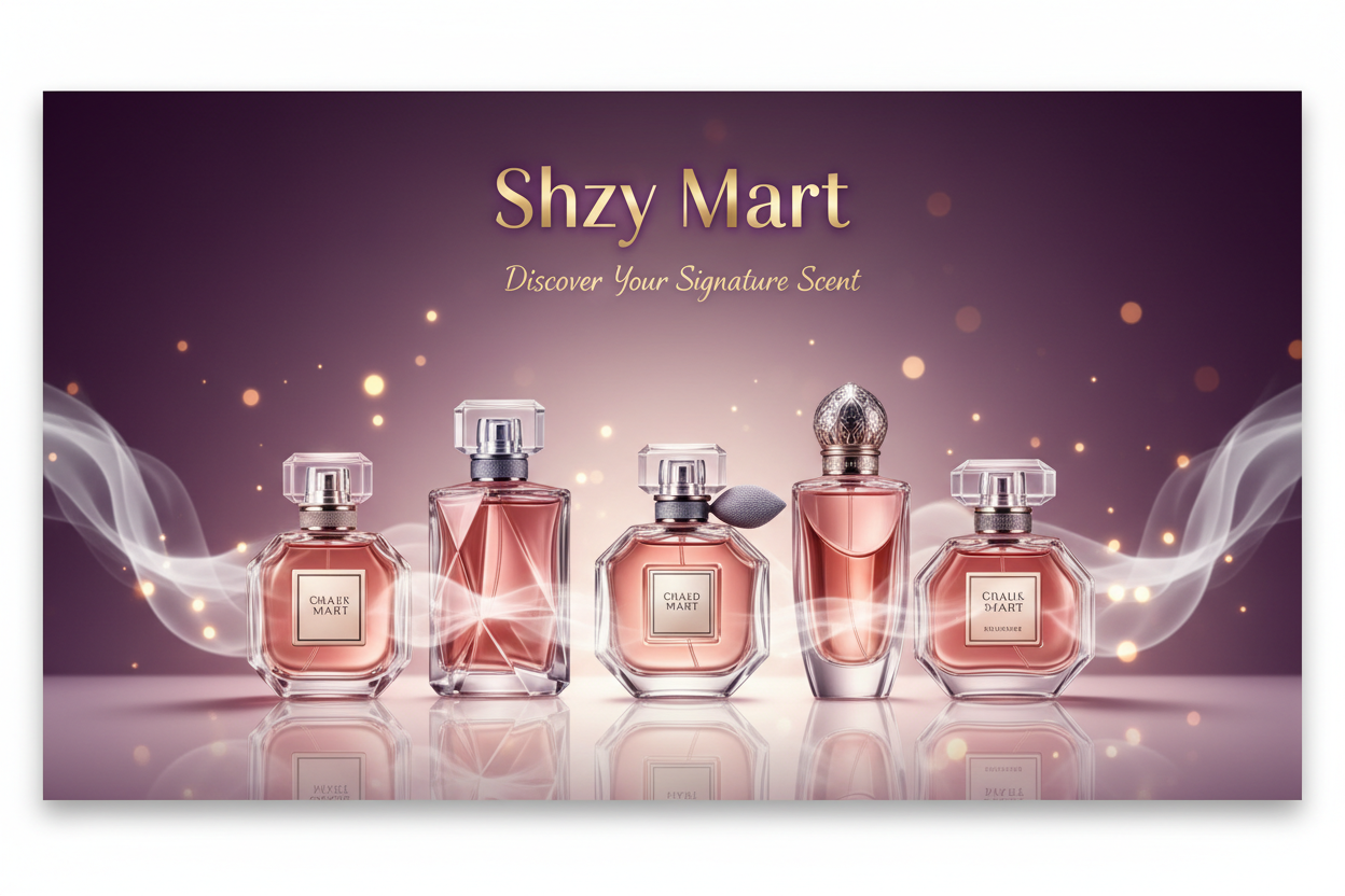 I NEED IMAGE BANNER FOR WEBSITE MY BUSSINES IS PERFUMES AND BRAND NAME IS Shzy Mart